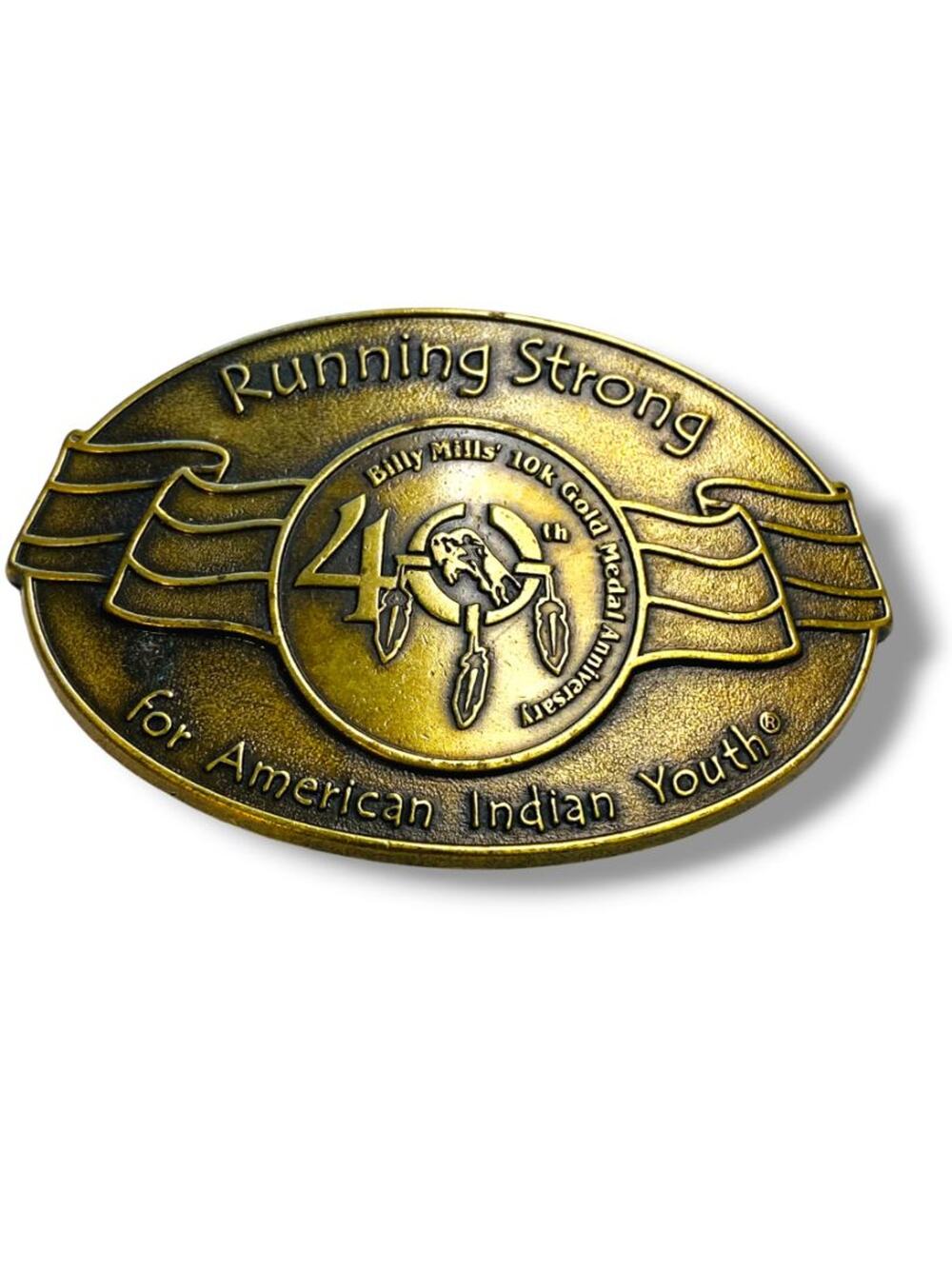 Running Strong for American Indian Youth Billy Mills Medal Belt Buckle USA